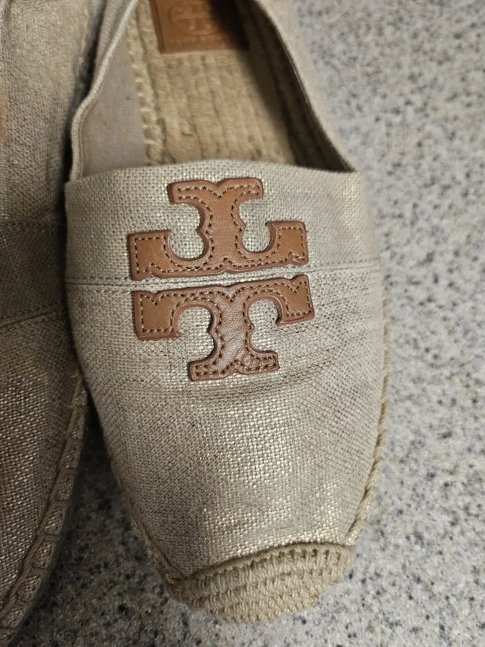 Tory Burch Beige Espadrille Flats with Leather Logo